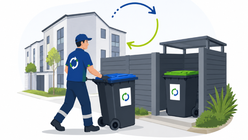 Rubbish Direct Driver Retrieving and Returning Residential Bins