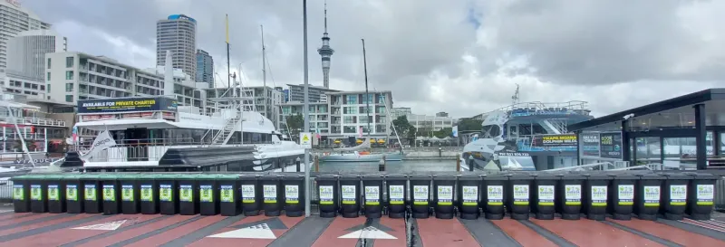 Fullers 360 Ferries and Waste Bins at the Auckland Waterfront