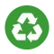Green circle with the white recycling symbol indicating sustainability and reuse.